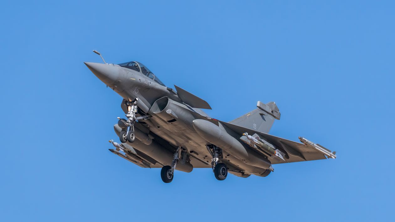 Dassault Rafale Blue Rafale Jet in Flight Over Clear Blue Sky · Free Stock Photo