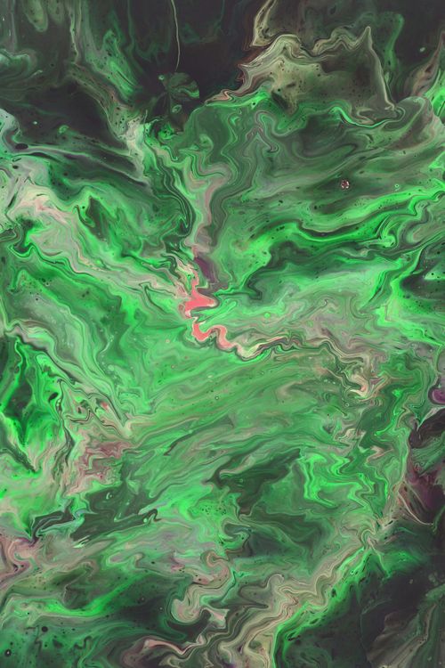 Free Dynamic swirling green hues in a vibrant abstract fluid art piece, showcasing bold textures and colors. Stock Photo