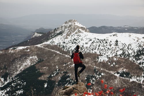 Man Doing One-leg Standing Post on Cliff