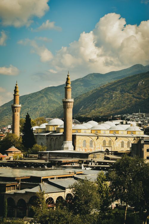 Aerial View Of Grand Mosque In Bursa Turkey Free Stock Photo aerial-view-of-grand-mosque-in-bursa-turkey-free-stock-photo
