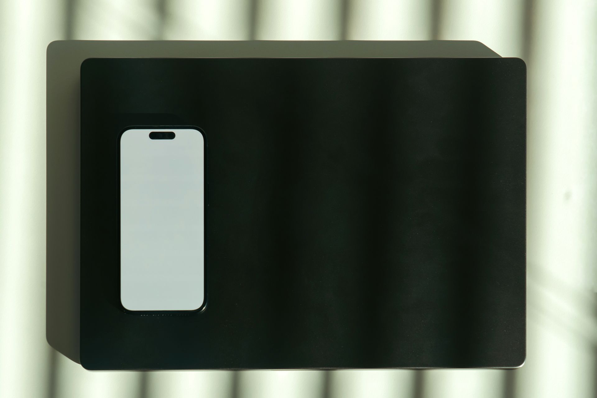 Smartphone mockup screen Laptop Shadows Minimalist Workspace