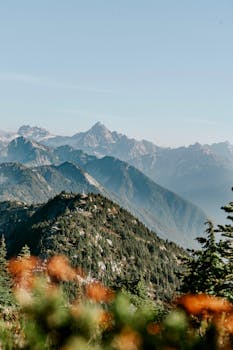 Breathtaking mountain range view with vibrant greenery under clear skies.