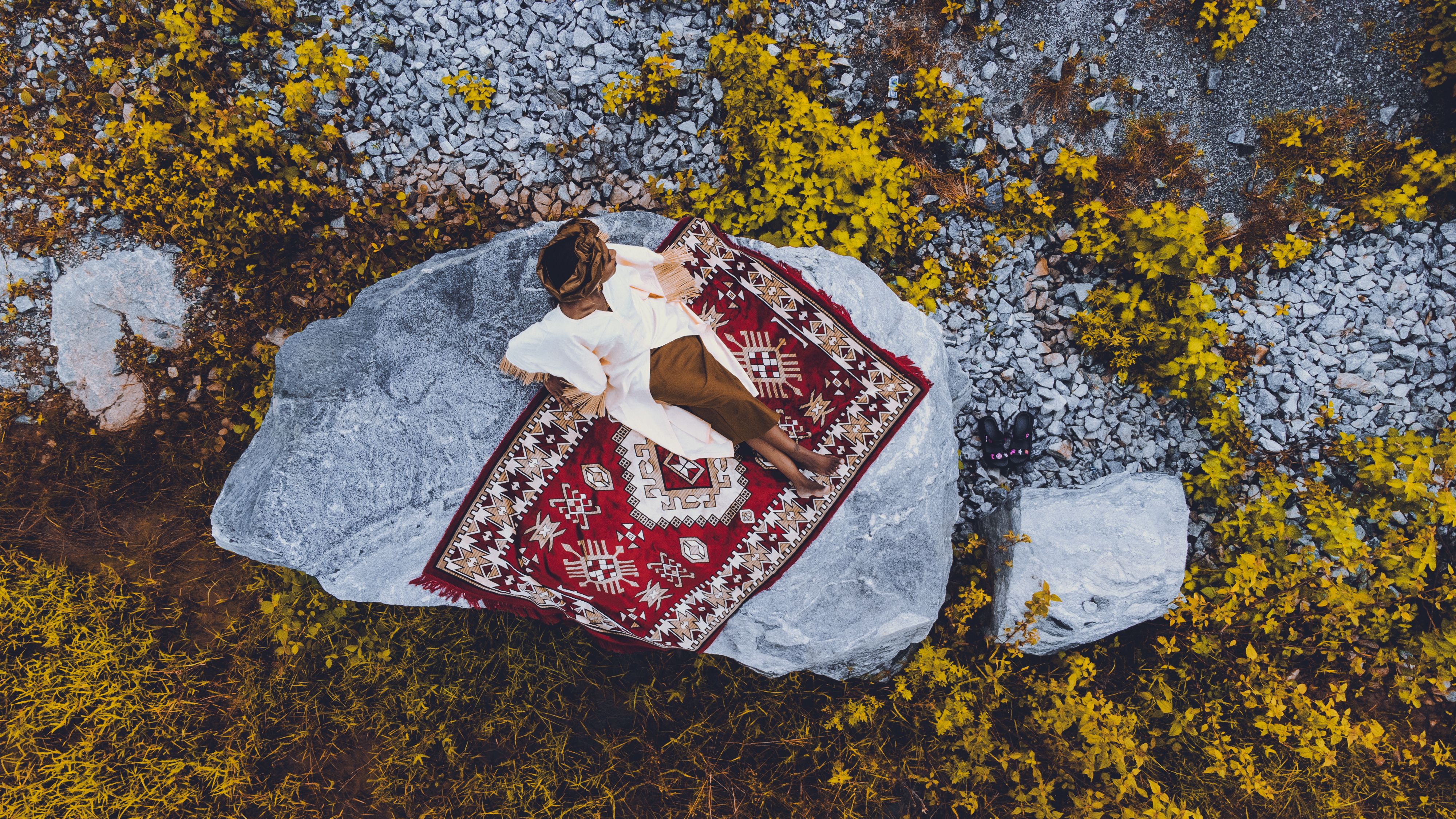 Aerial View of Person Relaxing on a Rug Outdoors · Free Stock Photo