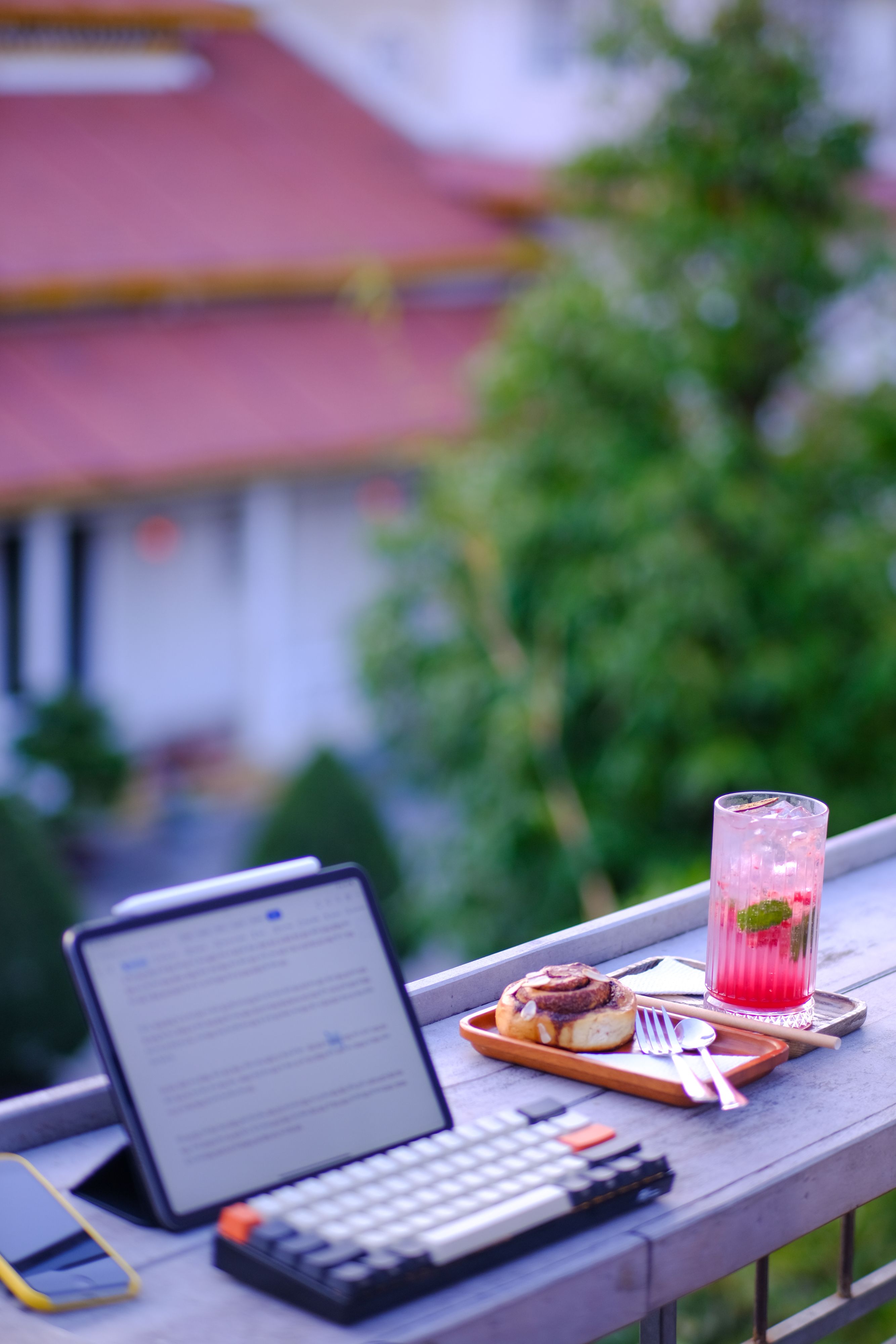 Cozy Café Balcony with Refreshments in Hue, Vietnam
