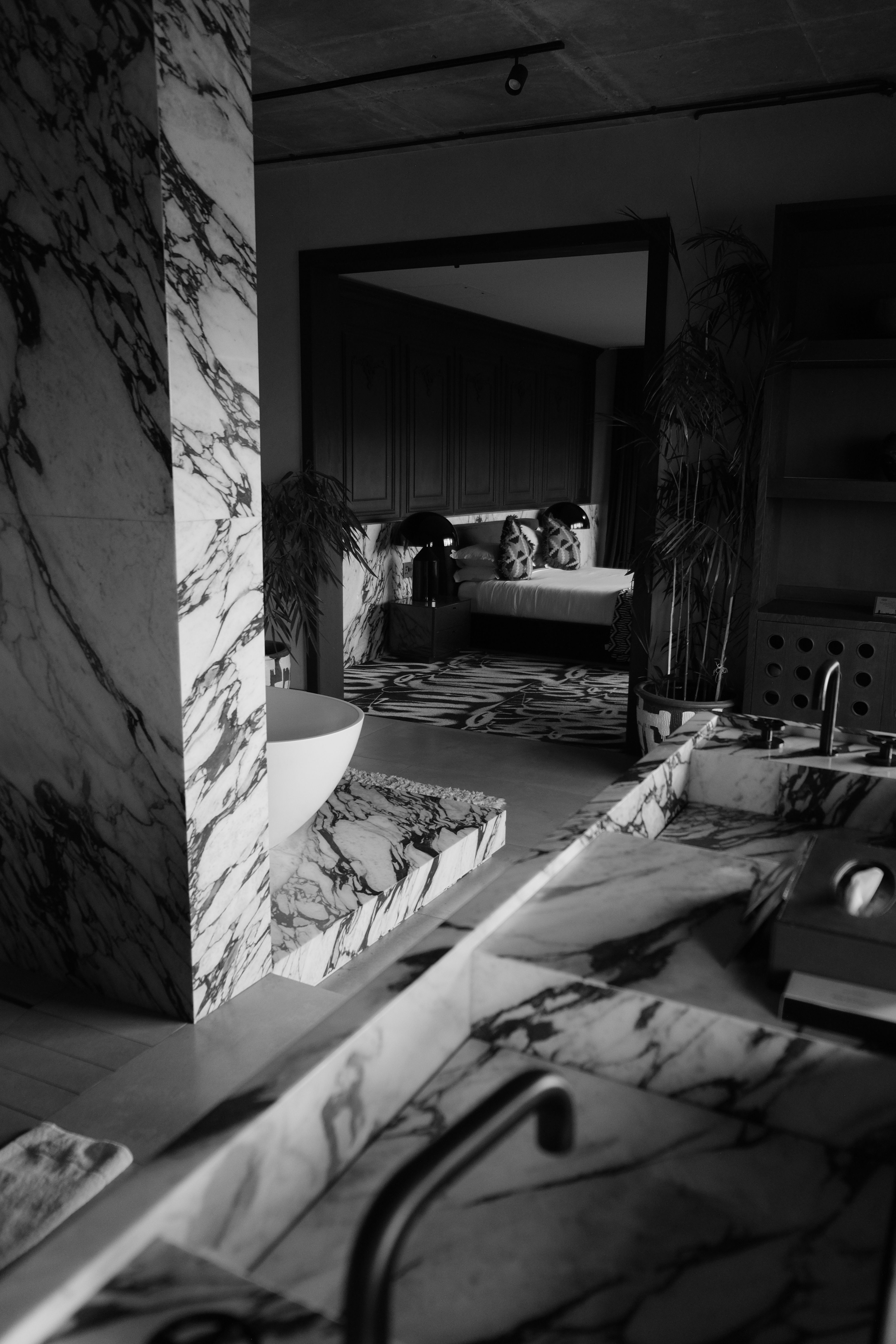 An elegant marble bathroom with modern design