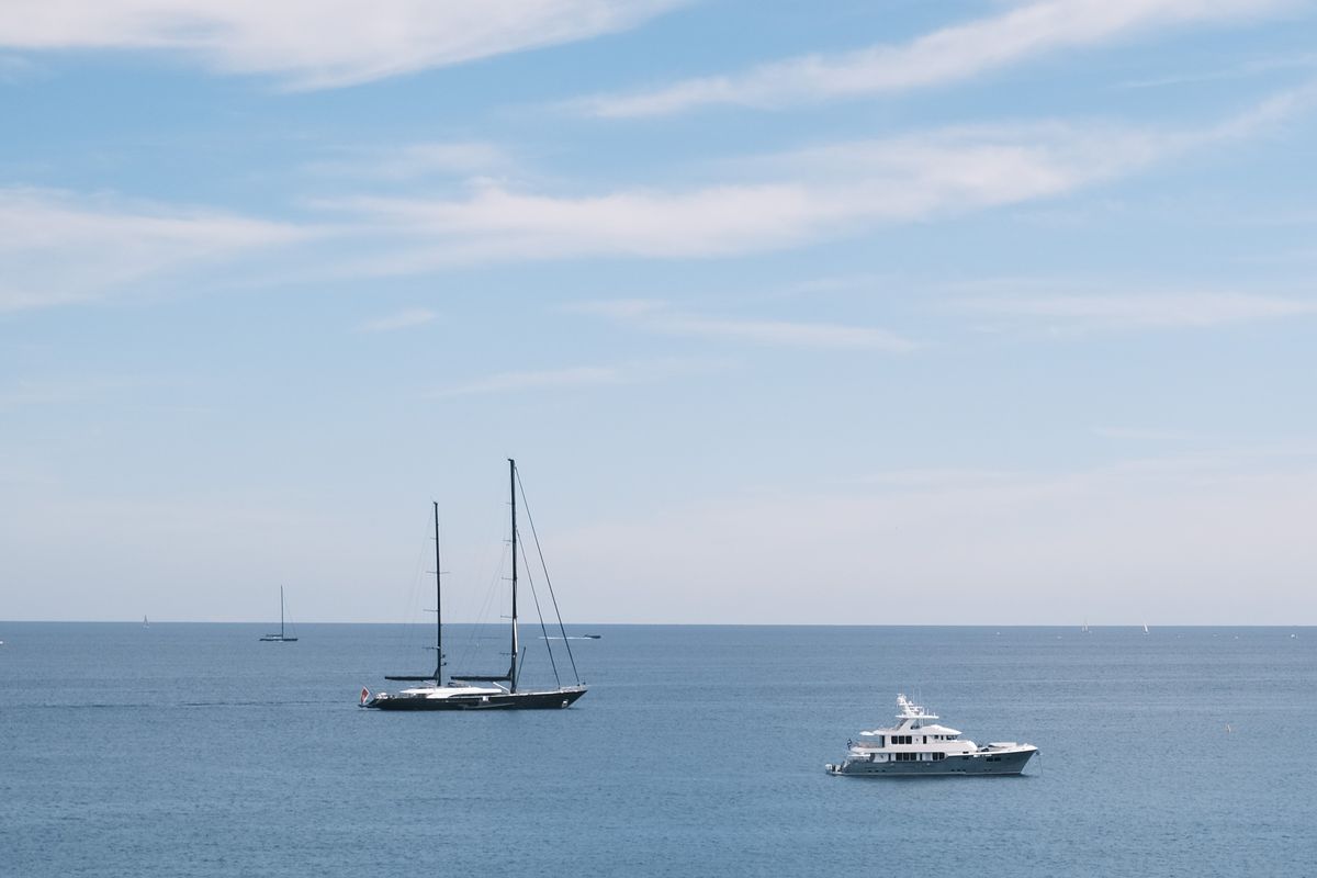 Yachts on the deep-blue Mediterranean off the Riviera coast