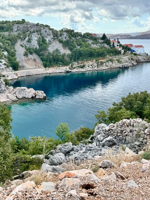 Free Beautiful landscape of Karlobag bay with rocky cliffs and clear waters in Croatia. Stock Photo