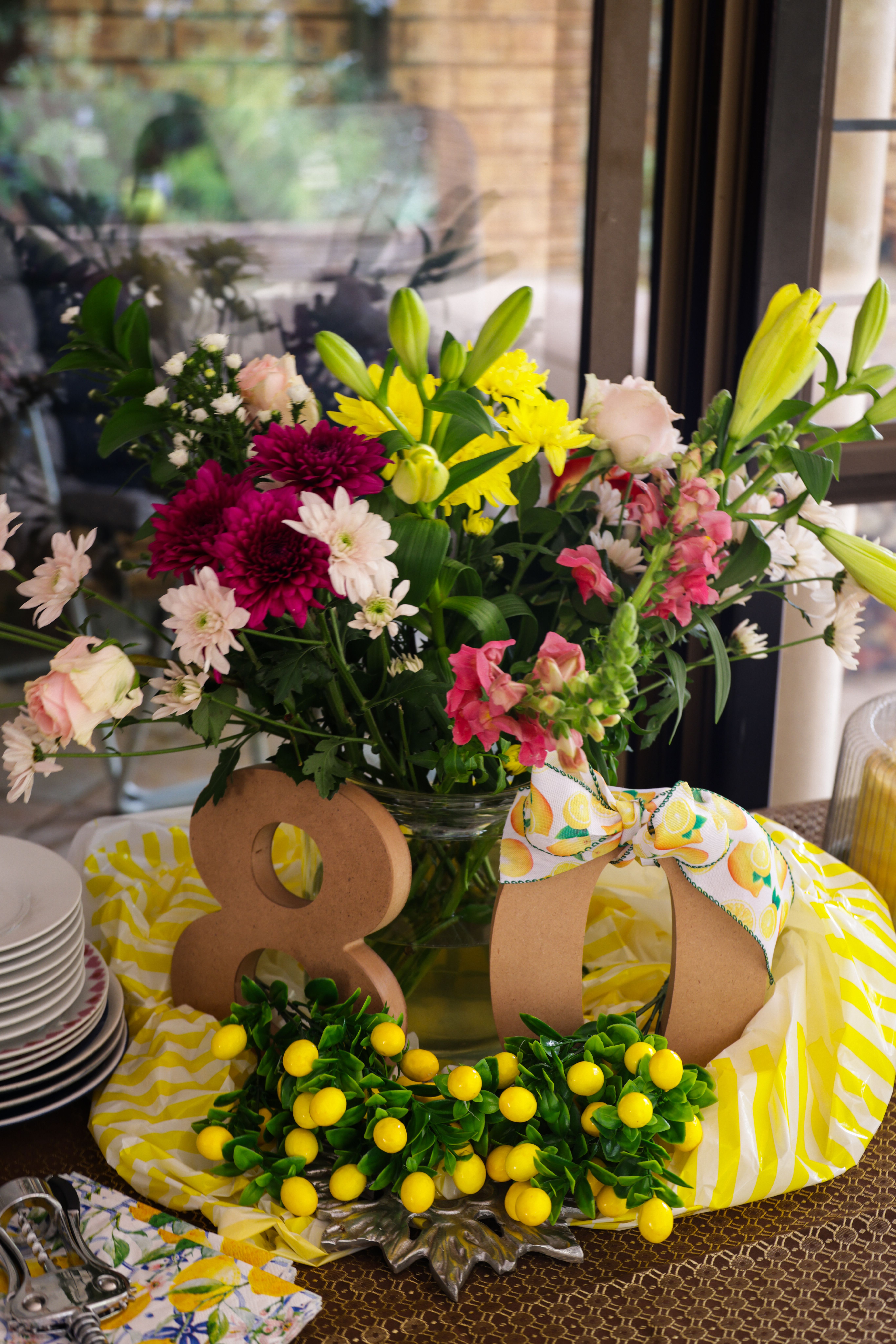 Birthday flowers on a table