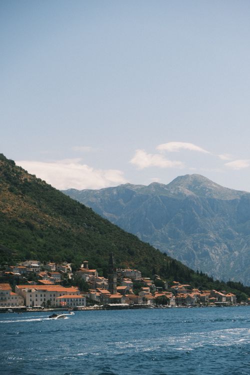 Free Beautiful landscape of Perast, Montenegro, featuring mountains and the Bay of Kotor. Stock Photo