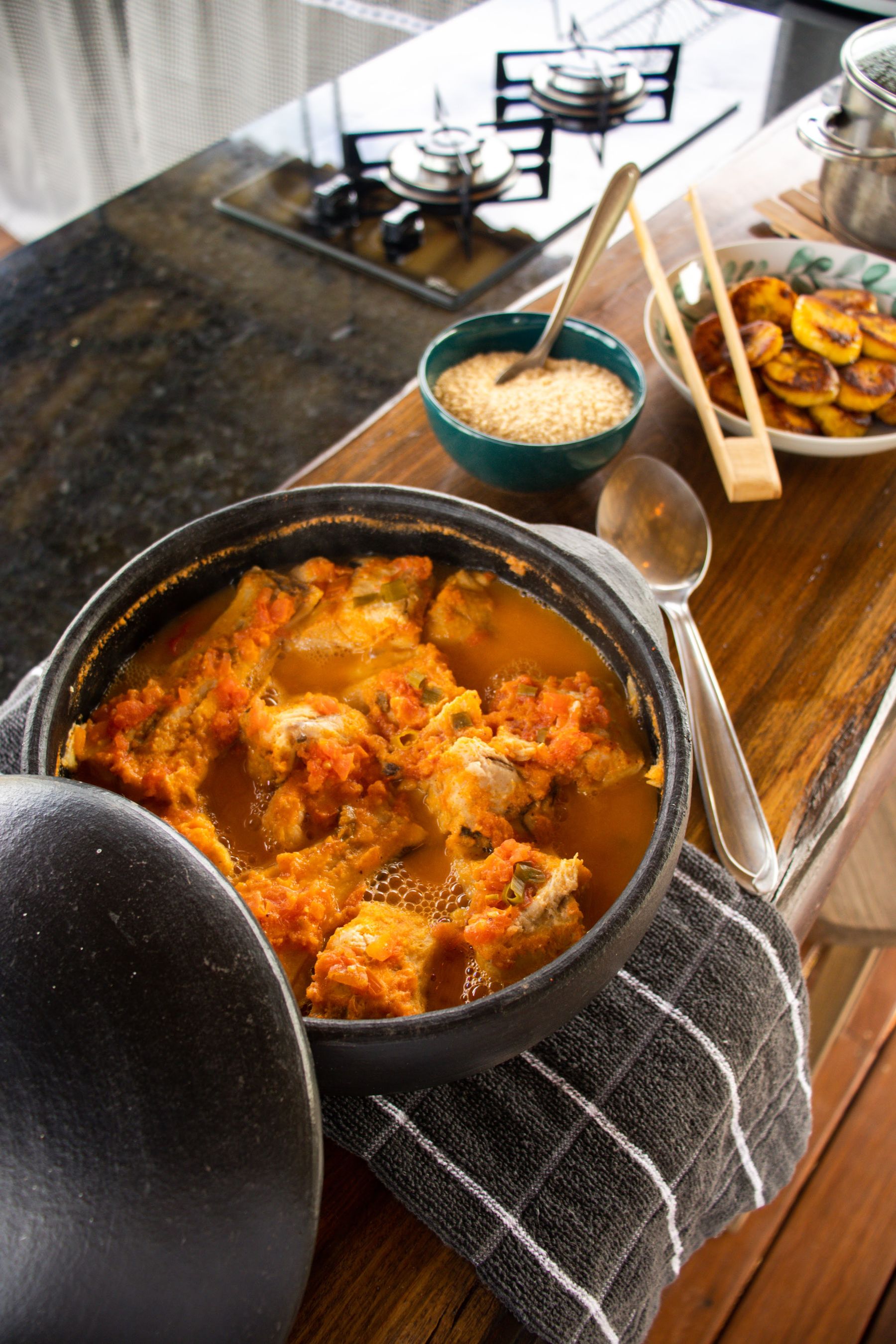 Brazilian moqueca served in a clay pot