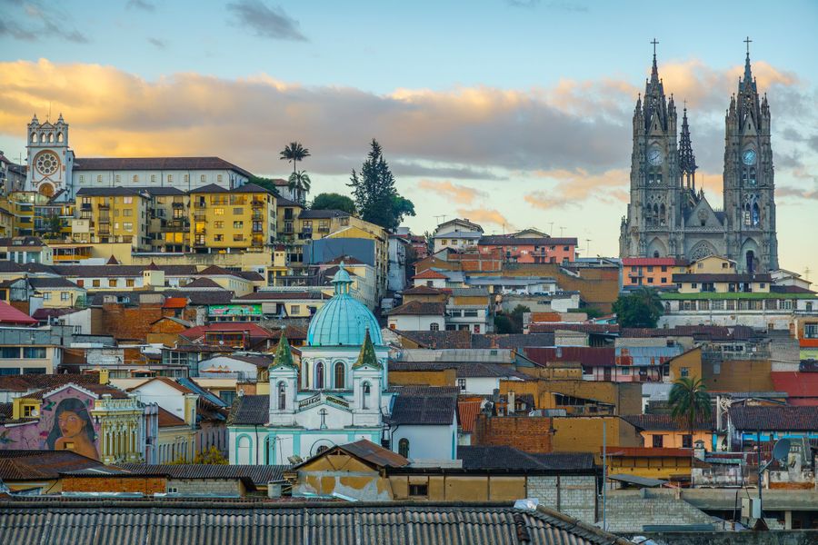 Panoramic view of the historic centre of Quito, Ecuador