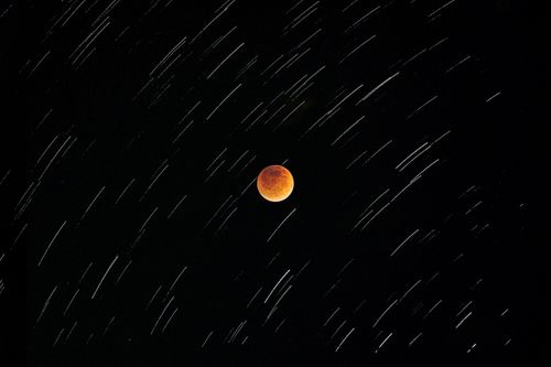 Free Blood Moon and star trails - 7th September 2025 Stock Photo