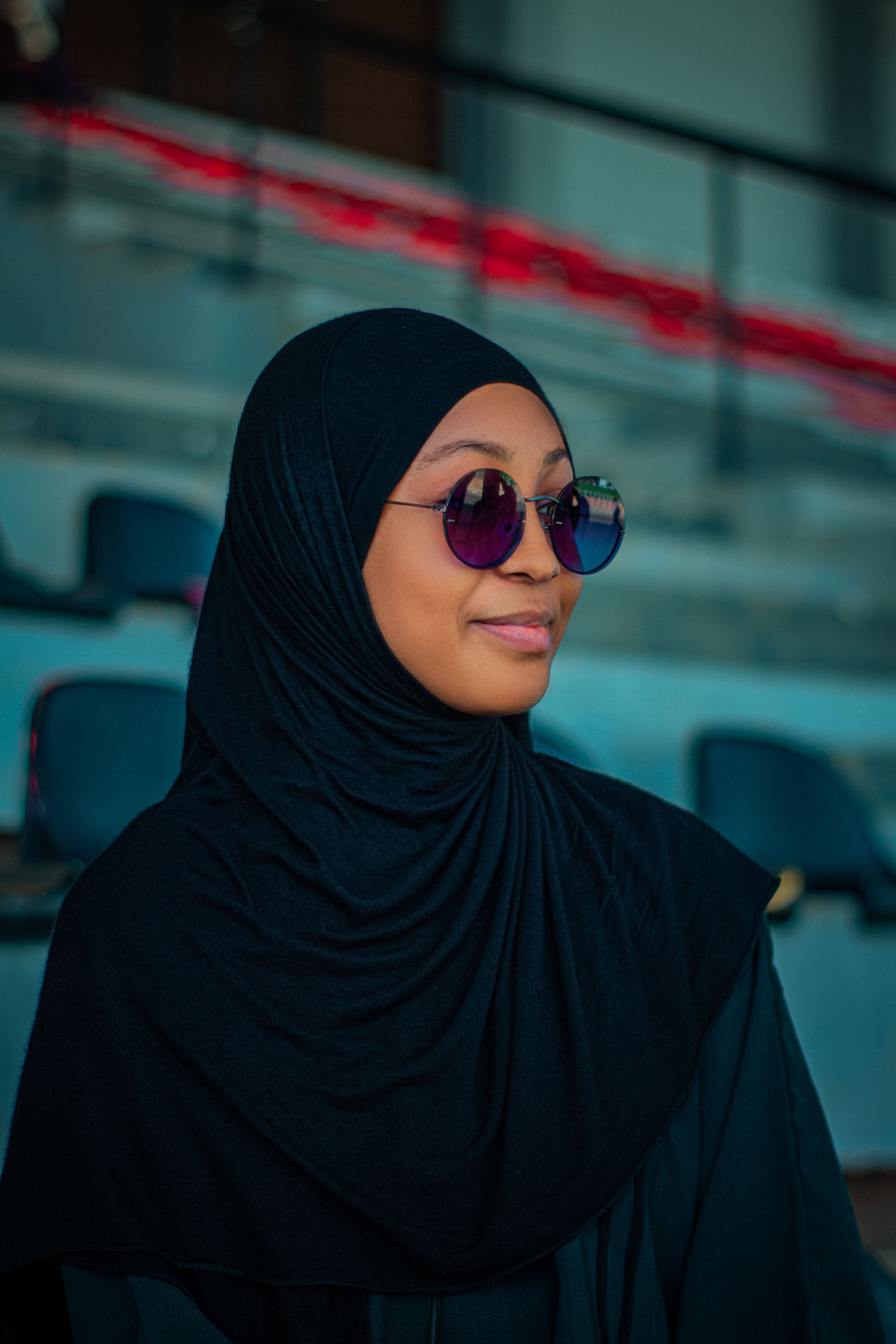 Portrait of Woman in Black Hijab and Sunglasses · Free Stock Photo