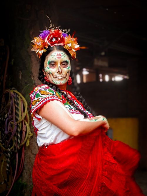 Free A woman dressed as a Catrina celebrates Day of the Dead in Mexico City. Stock Photo