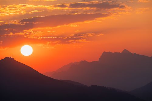 Free Stunning sunset over Wildschönau-Niederau mountains, Tirol, Austria. Stock Photo
