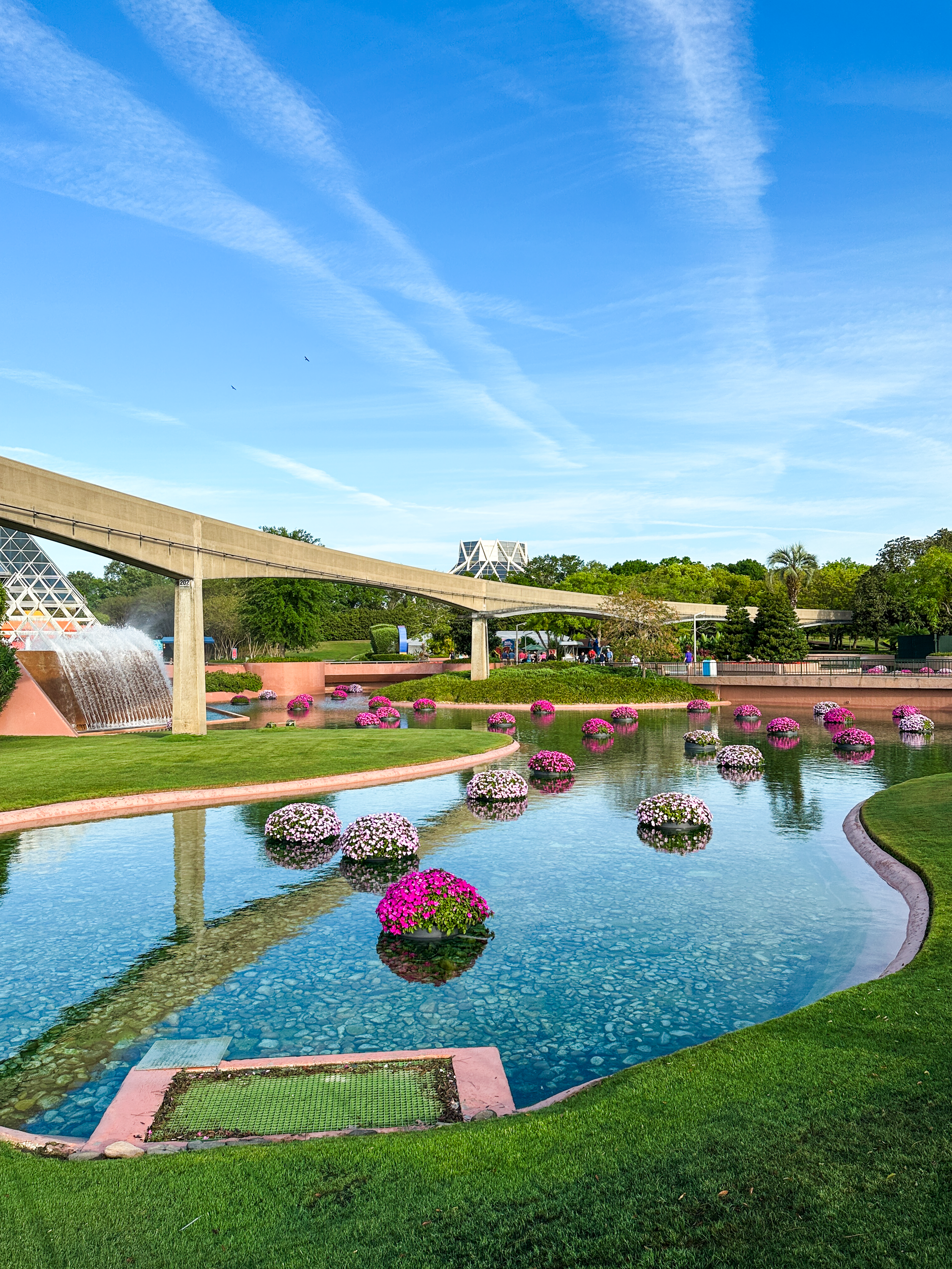 Epcot Garden with Floral Display and Monorail · Free Stock Photo