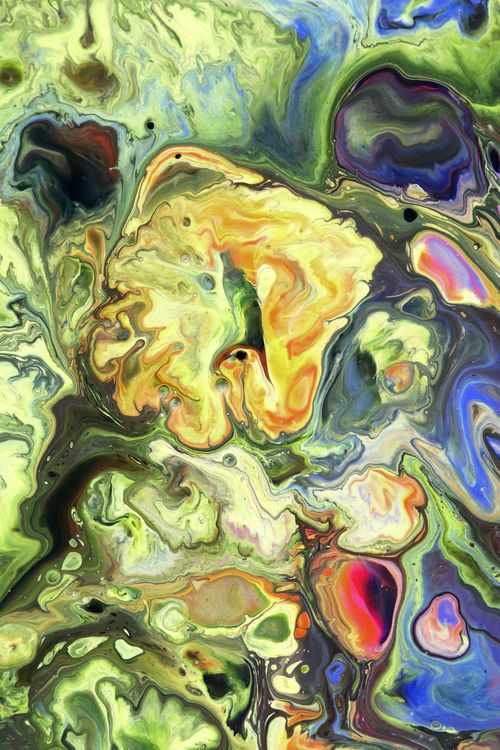 Free Dynamic abstract painting featuring vibrant swirling patterns and colors. Stock Photo