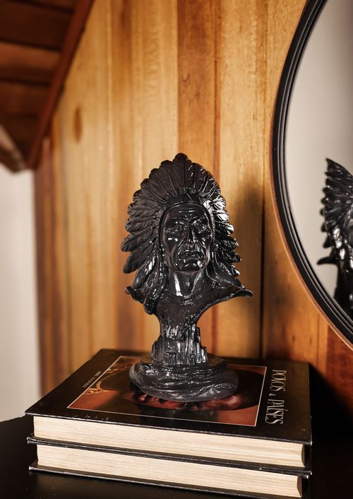 Free A Native American statue displayed on a bookshelf with wooden background, reflecting elegant decor. Stock Photo