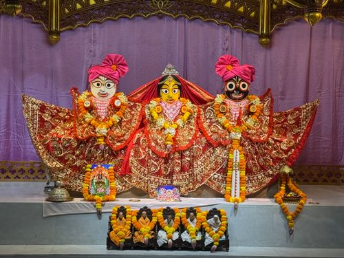 Free Vibrant display of traditional Indian deity statues adorned in intricate attire and garlands. Stock Photo