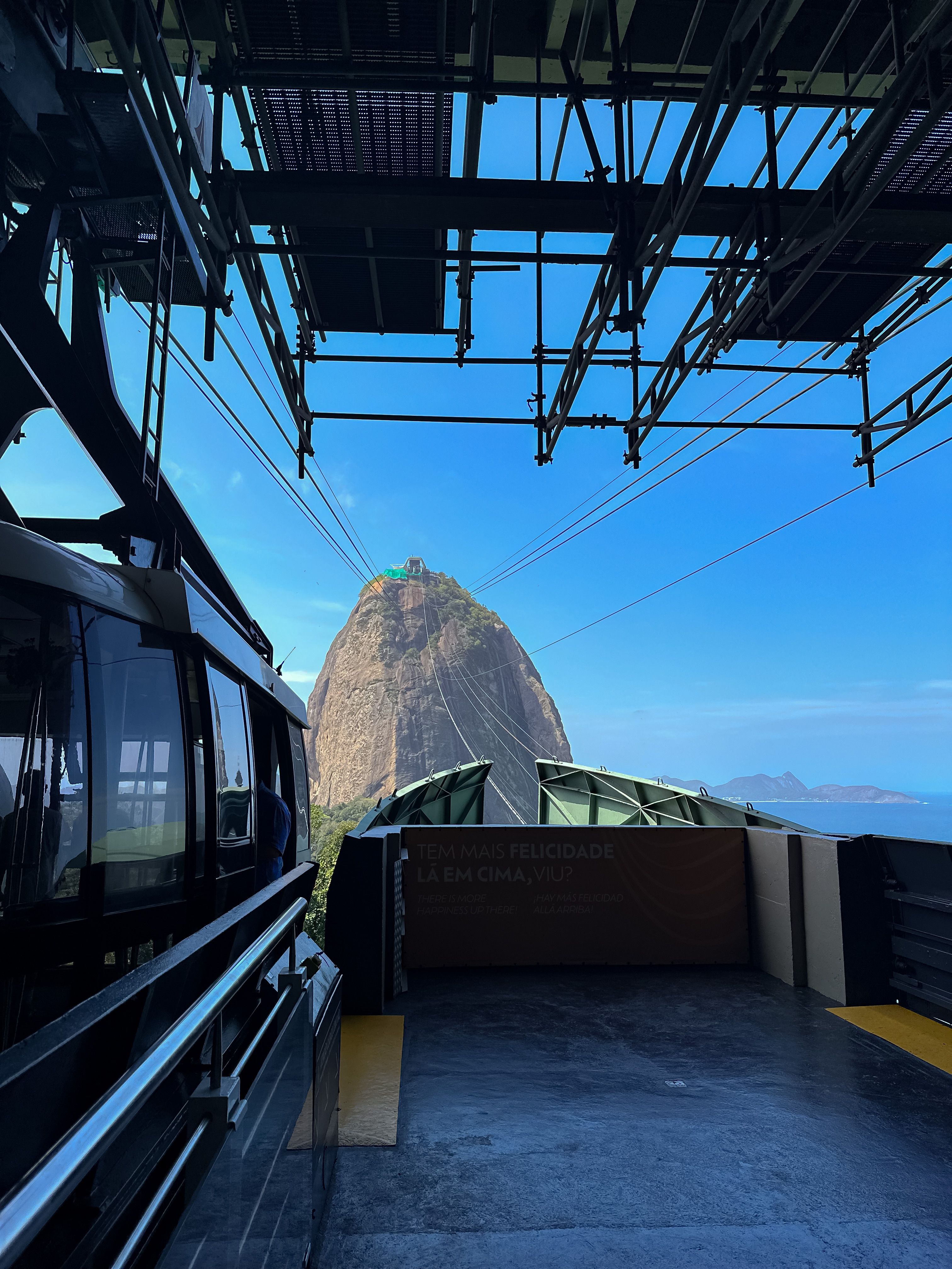 Sugarloaf Mountain and cable car structures in Rio de Janeiro.