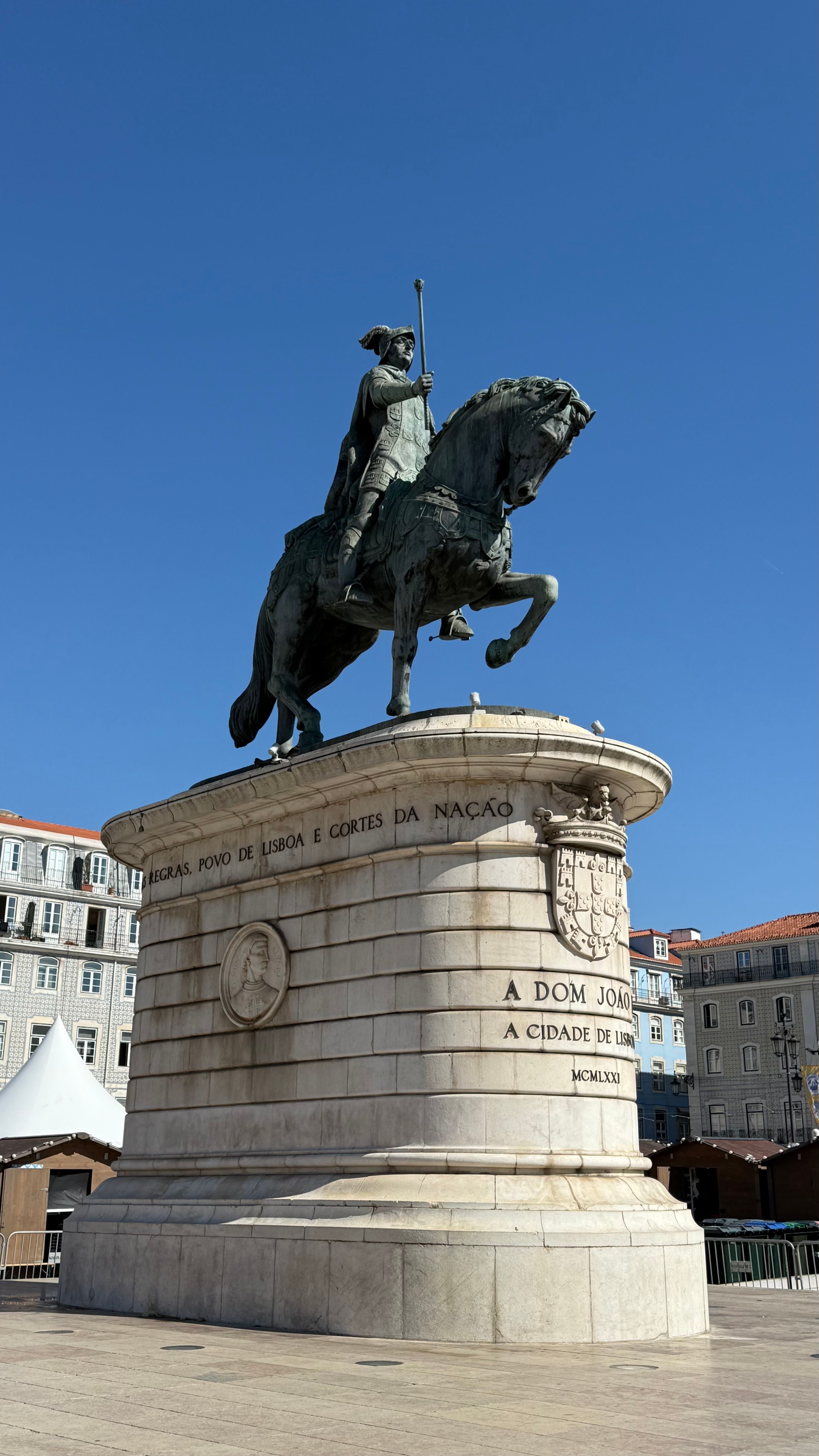 Bronze equestrian statue of King João I in Praça da Figueira, Lisbon, Portugal.