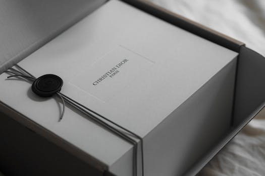 Stylish unboxing of Christian Dior package with classic branding in Paris setting