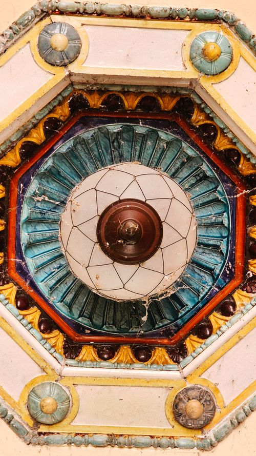 Free A vivid shot of intricate Zsolnay ceramic ceiling art found in Pécs, Hungary, showcasing vibrant colors and unique design. Stock Photo