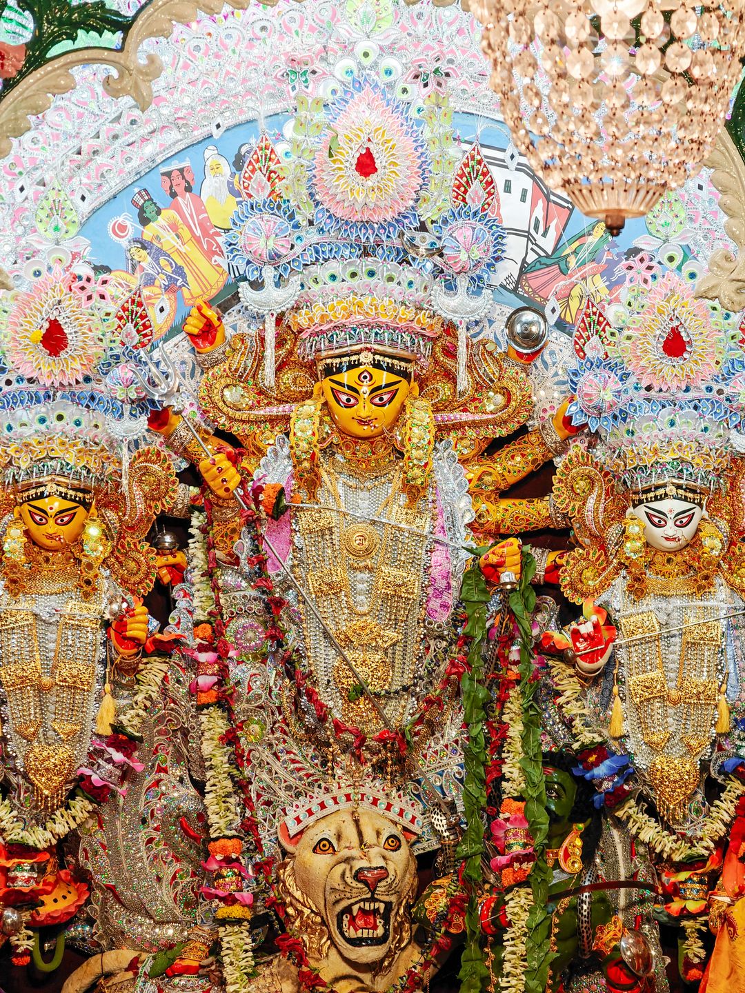 Vibrant Durga Puja idol with intricate details
