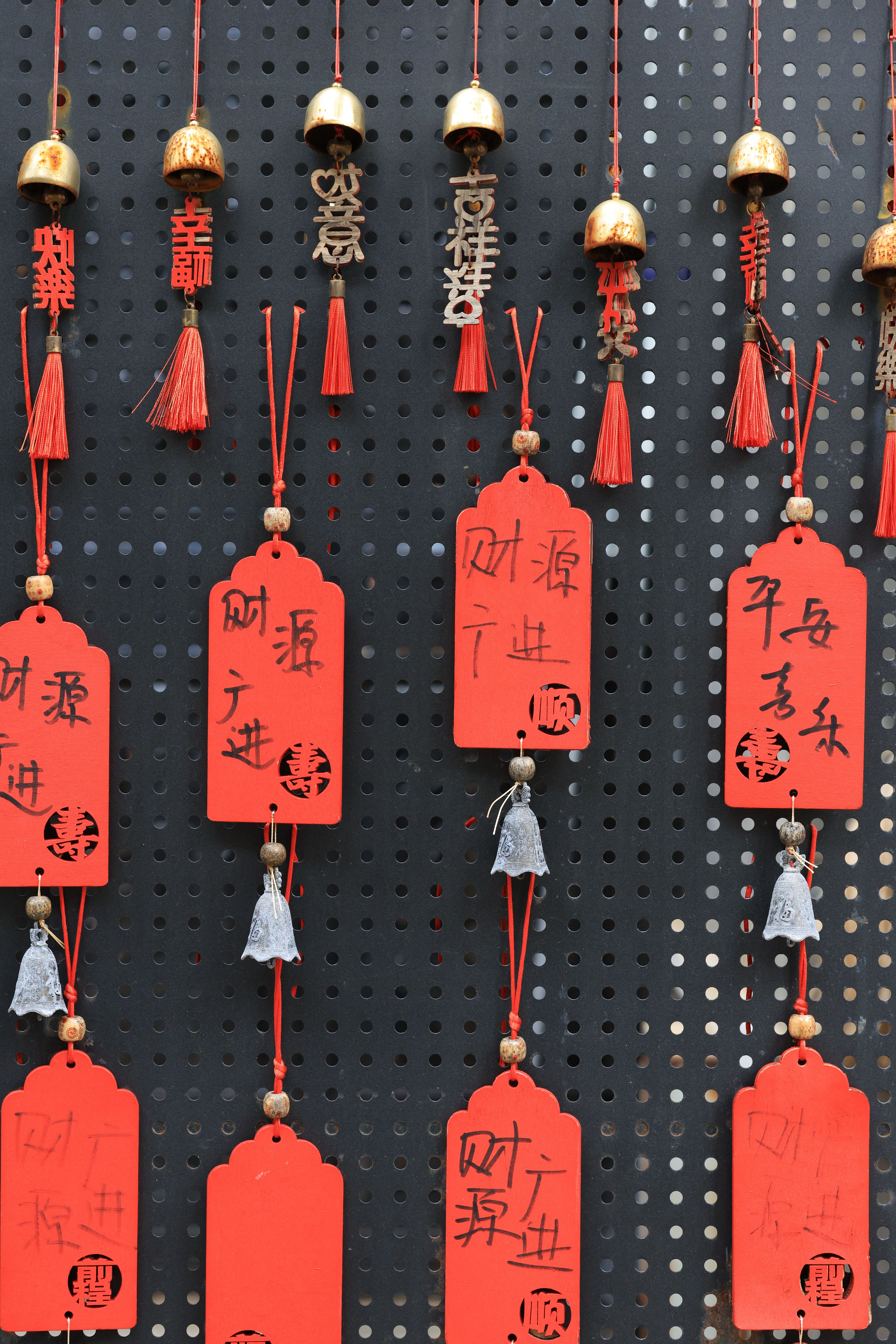 Red Chinese Blessing Tags Hanging with Bells · Free Stock Photo