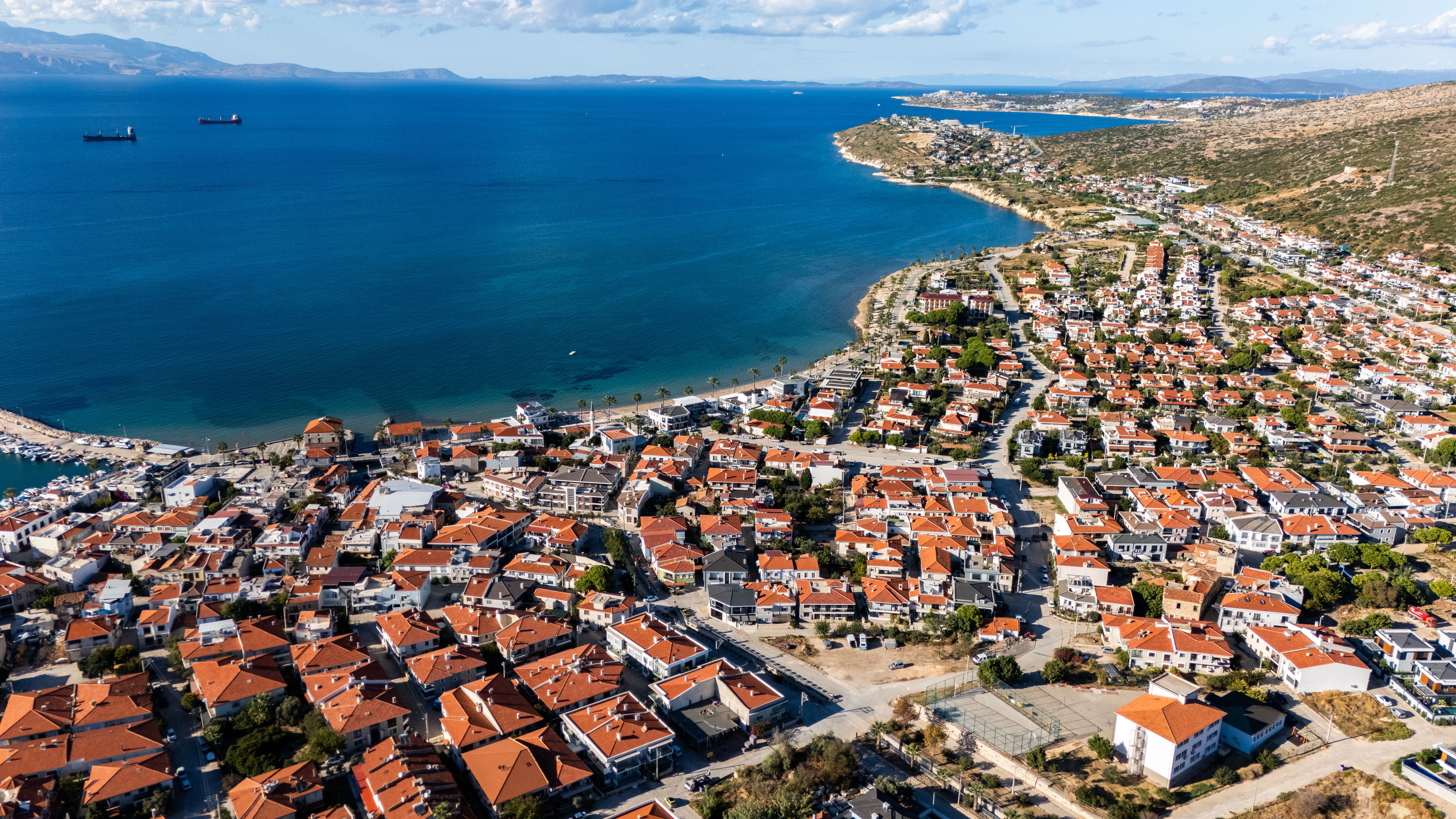 Aerial View of Coastal Town and Aegean Sea · Free Stock Photo