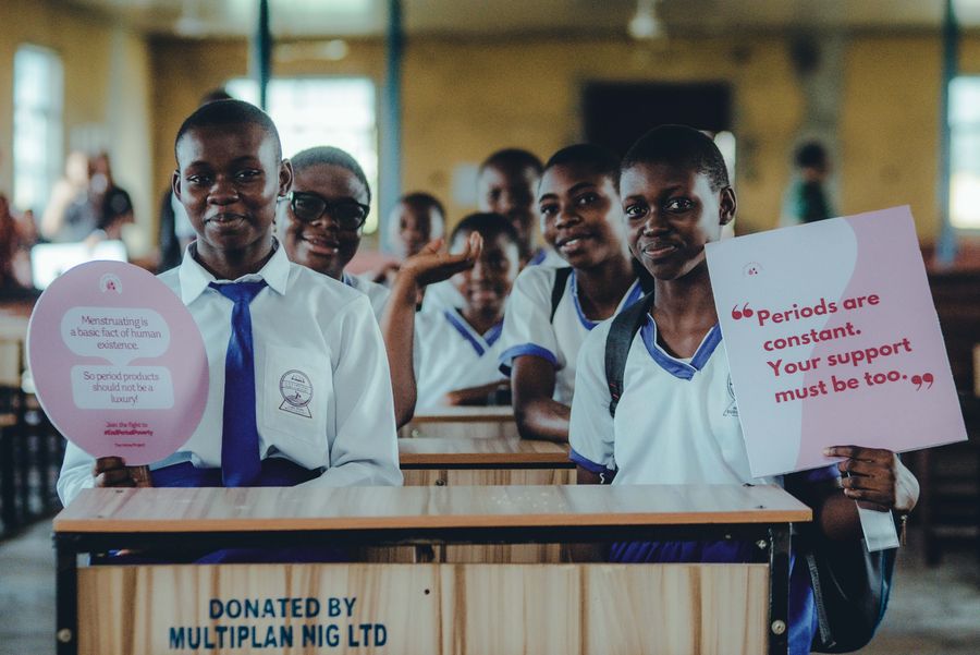 Nigerian schoolgirls participating in a health education campaign