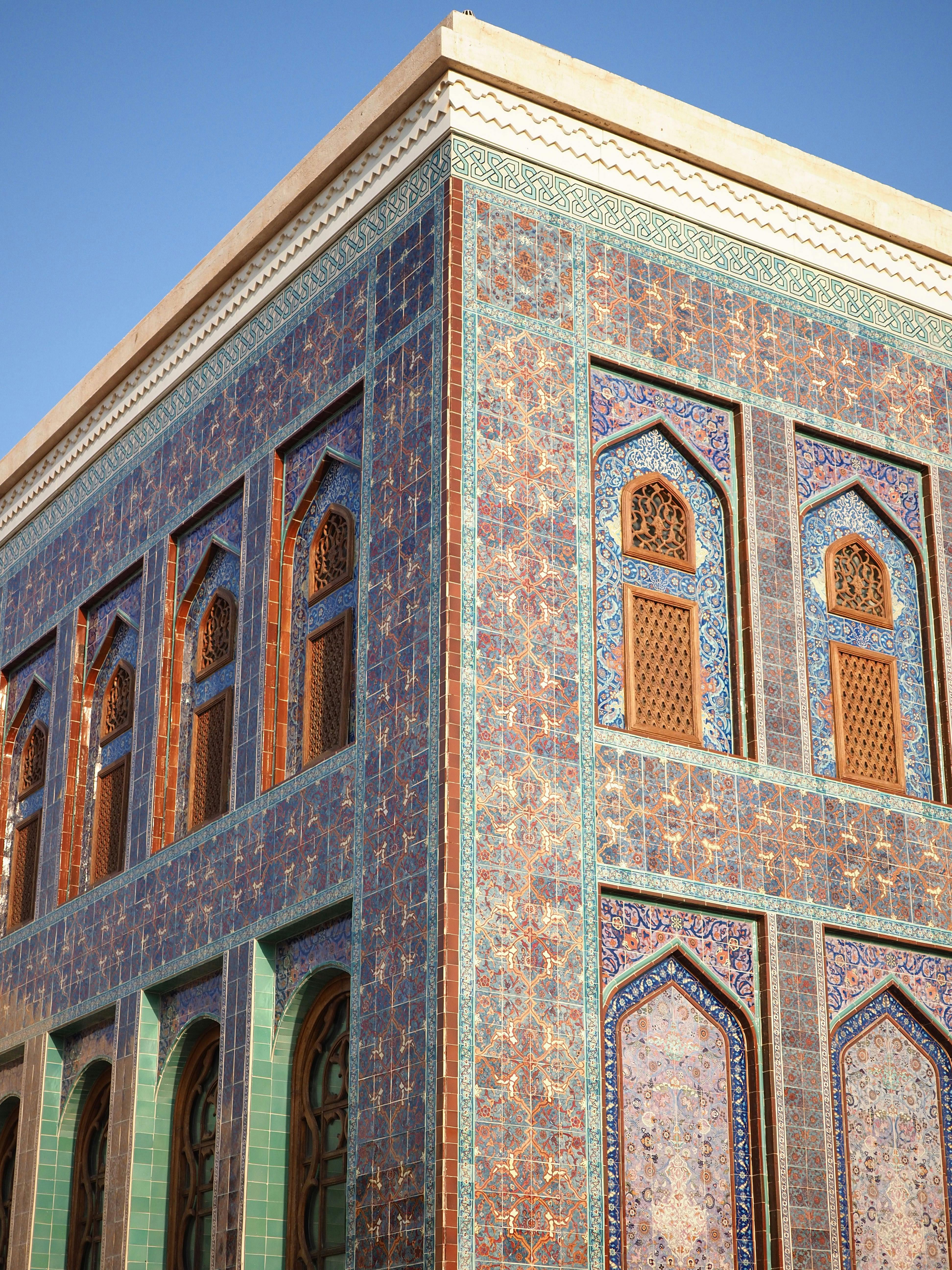 Stunning colorful facade featuring traditional Islamic architecture in Doha, Qatar.