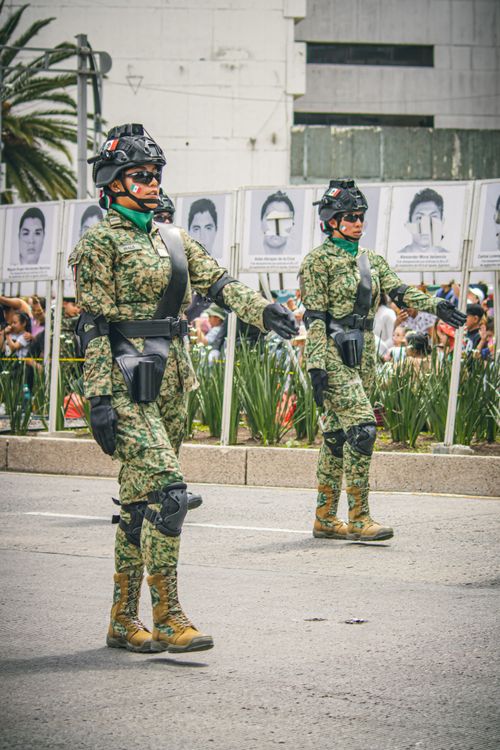 Free Soldiers in uniform participate in a military parade in Mexico City, showcasing strength and discipline. Stock Photo