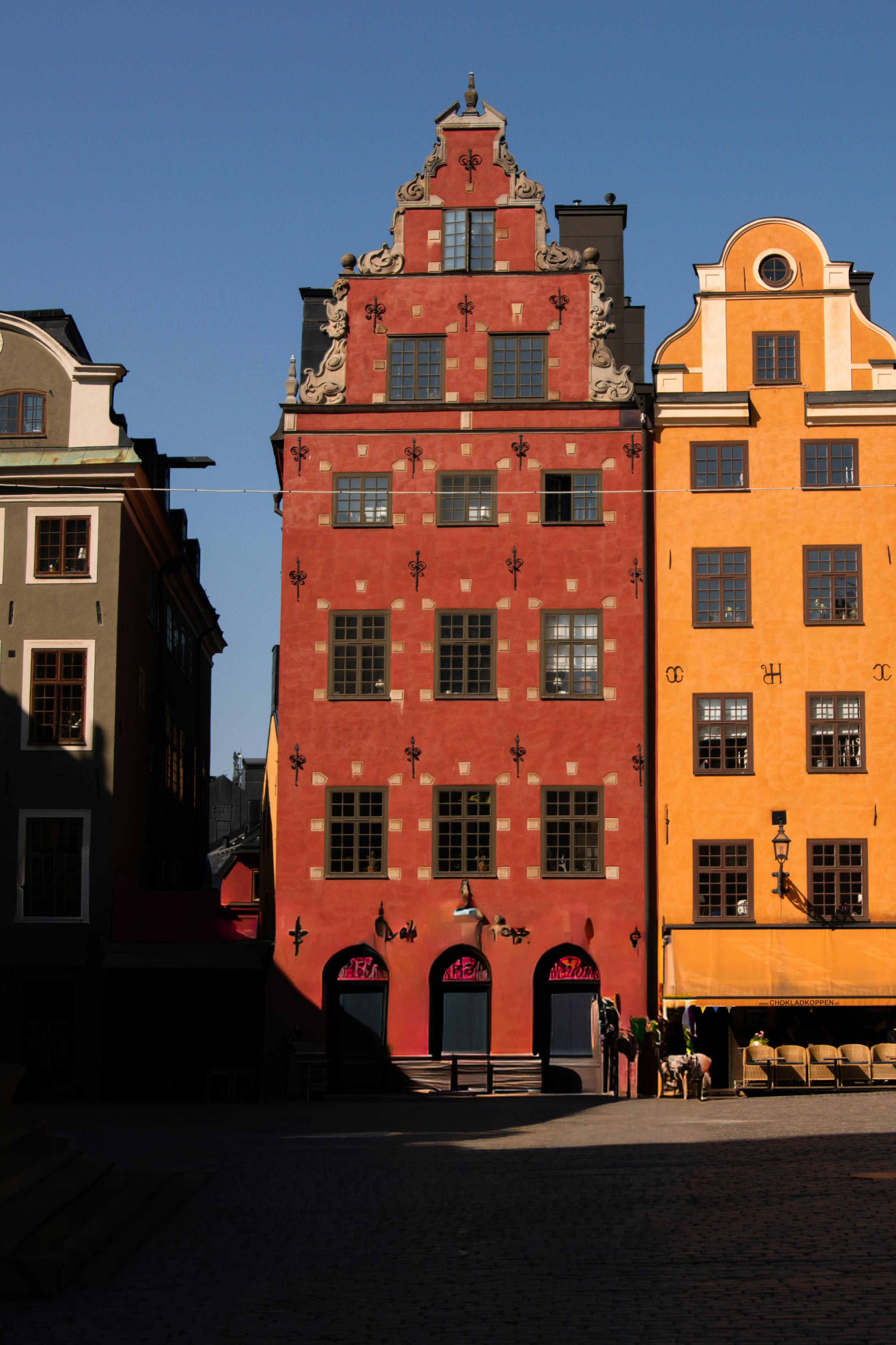Charming historic architecture in Gamla Stan, Stockholm with vibrant colors.