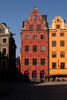 Charming historic architecture in Gamla Stan, Stockholm with vibrant colors.