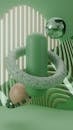 Abstract Green Geometric Composition with 3D Shapes