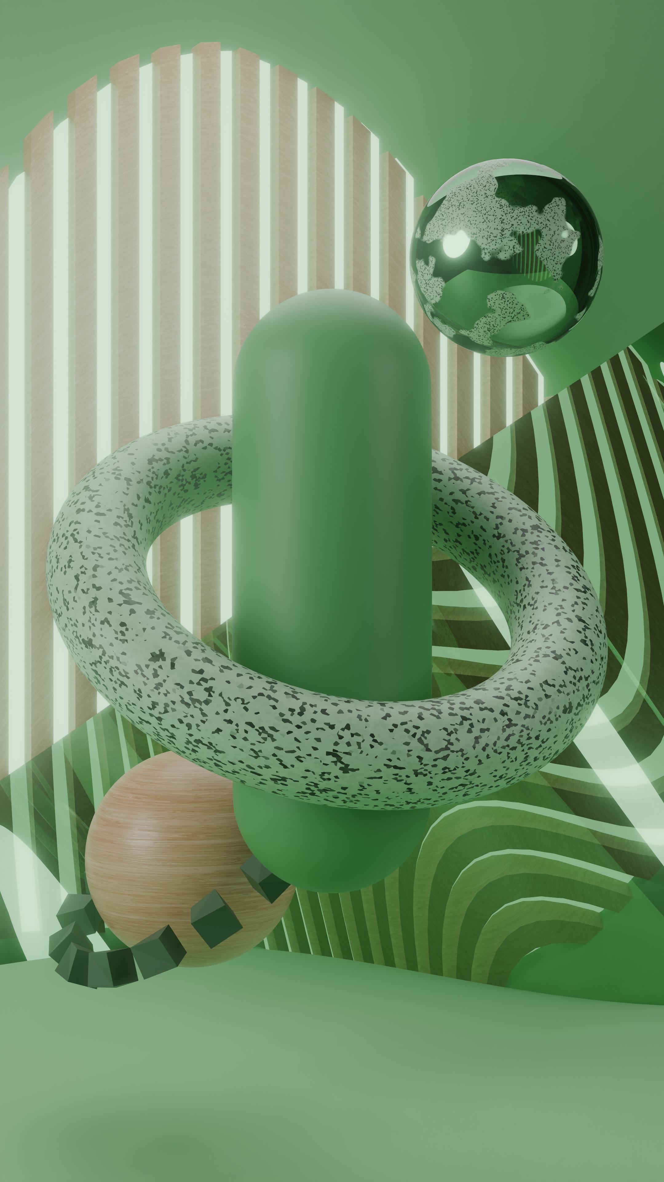 Zadarmo Moderné 3D abstraktné umelecké dielo s geometrickými tvarmi a vzormi zelenej farby. Fotka z fotobanky