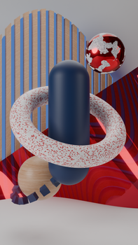 3D abstract design featuring bold geometric shapes and vibrant colors, creating a modern artistic statement.