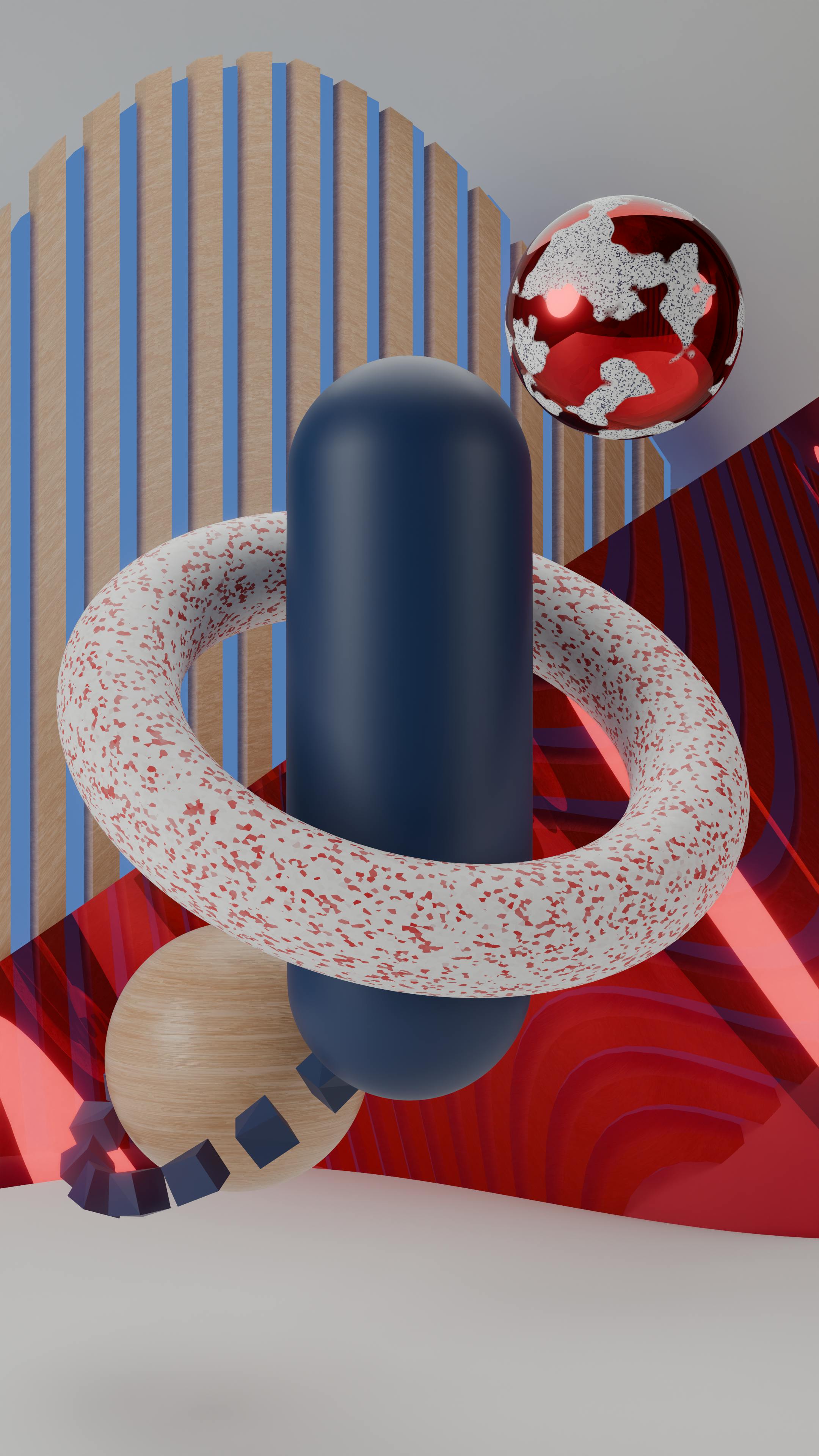 Kostenlos Abstraktes 3D-Design mit kräftigen geometrischen Formen und leuchtenden Farben, das ein modernes künstlerisches Statement setzt. Stock-Foto