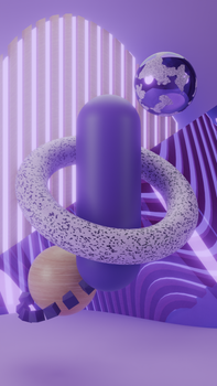 Vibrant abstract art with purple geometric shapes and textures under neon lighting.