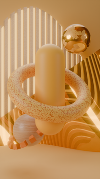 Abstract composition with geometric shapes in warm tones and soft lighting.