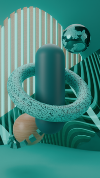 Creative arrangement of geometric shapes with teal and earthy tones for a modern abstract look.