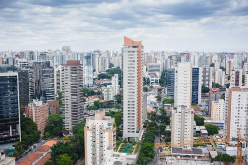 Free High-rise buildings dominate the vibrant São Paulo skyline on a cloudy day. Stock Photo