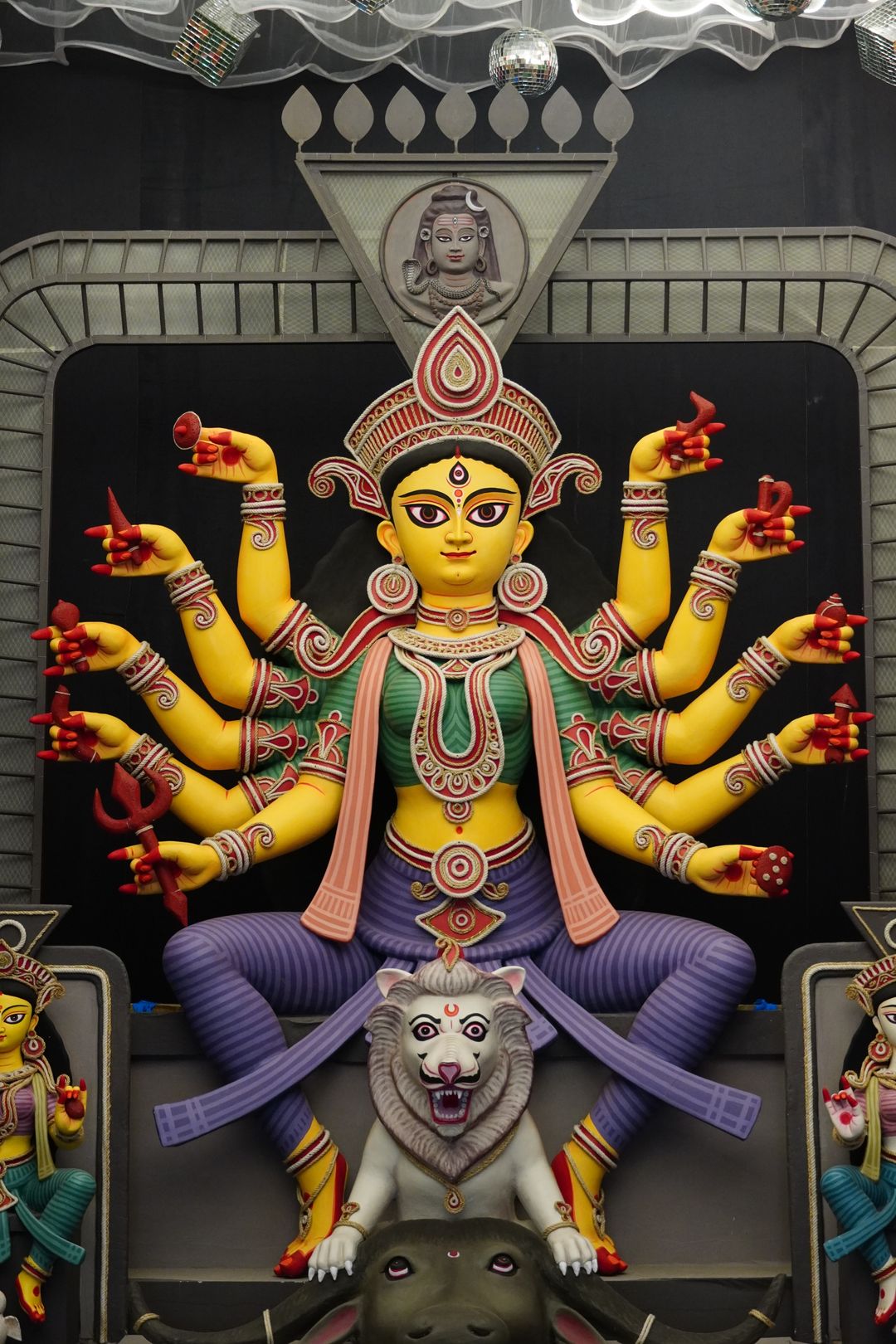 Vibrant Durga idol at a Kolkata festival