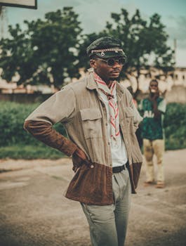 Fashionable young adults posing in an urban outdoor setting, exuding style.