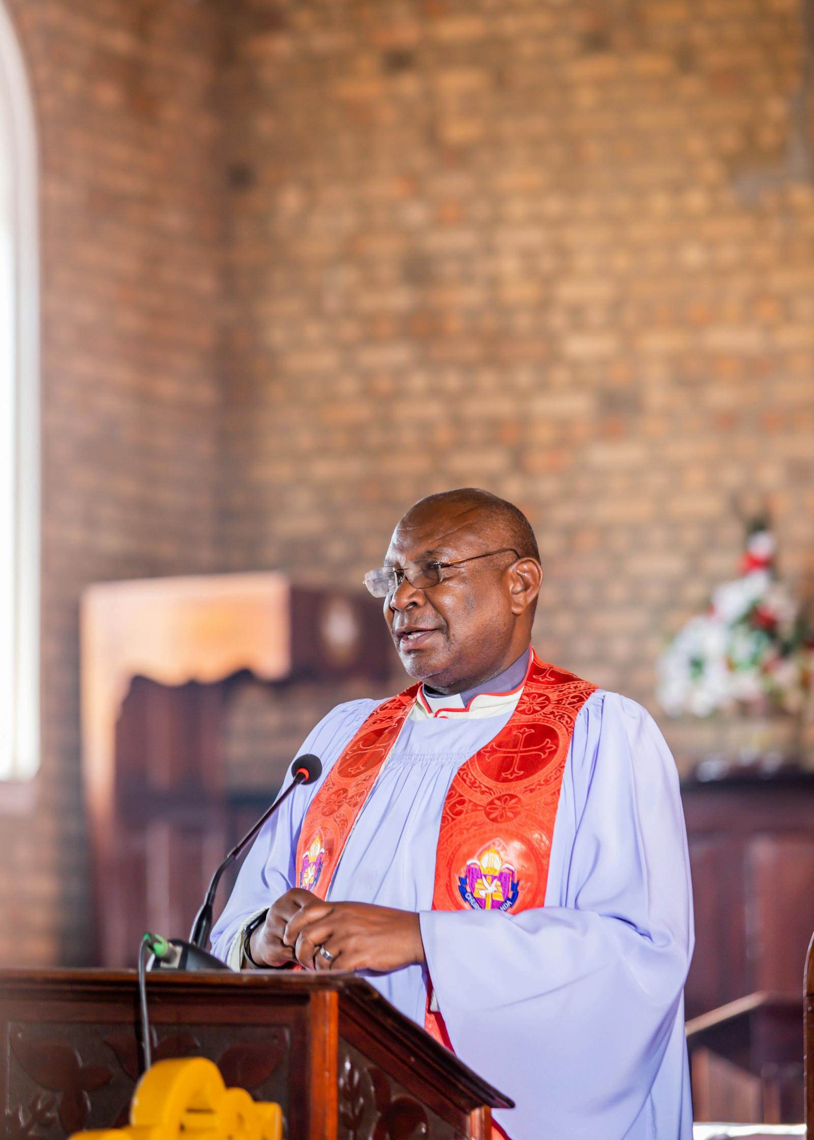 African clergyman speaking during a church service