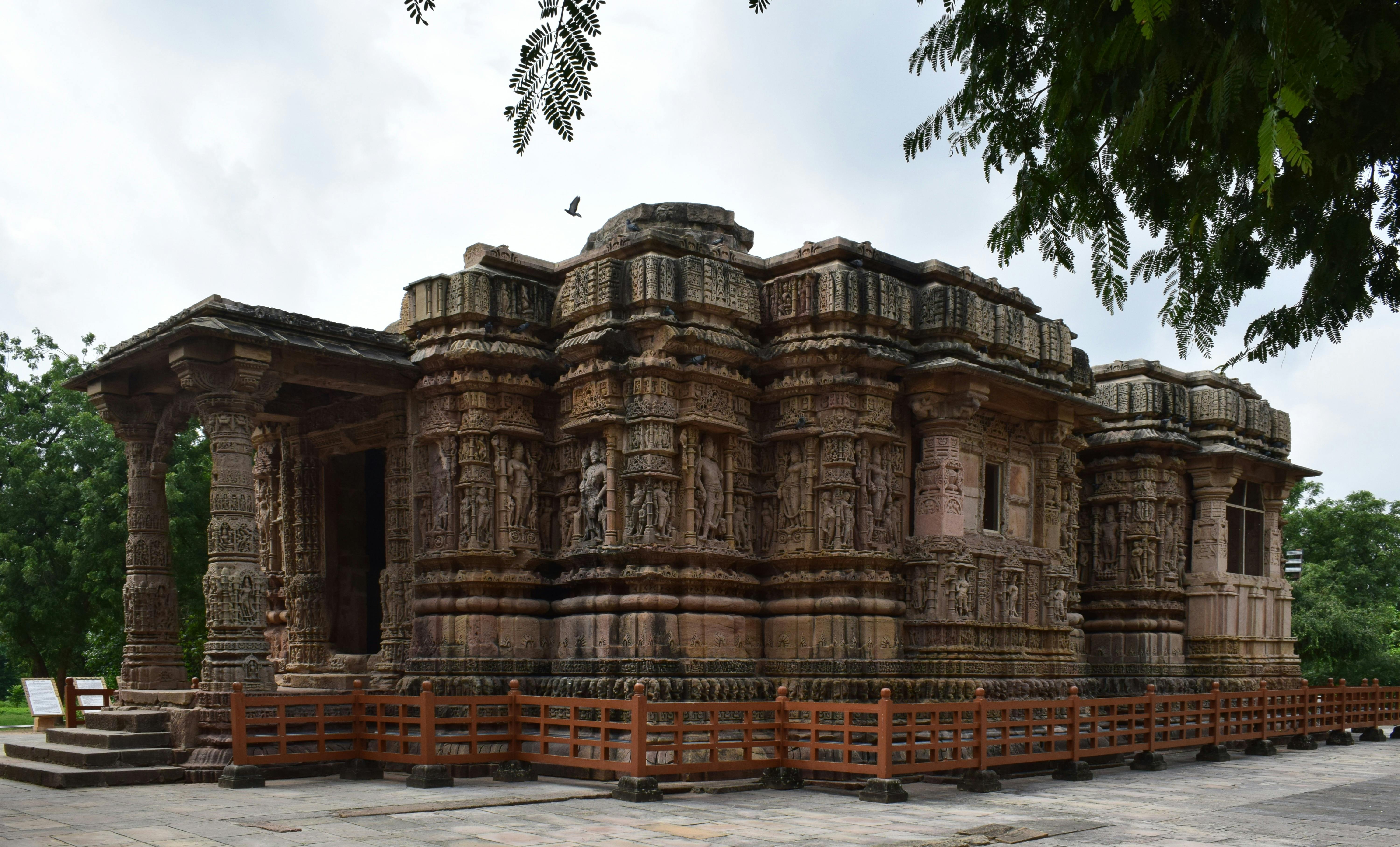Historic Sun Temple showcasing intricate stone carvings in Modhera, India