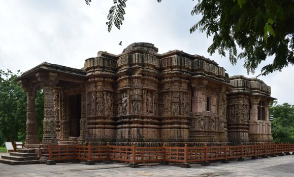Historic Sun Temple showcasing intricate stone carvings in Modhera, India