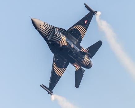 在动态空中机动中捕获的，具有独特标记的强大战斗机