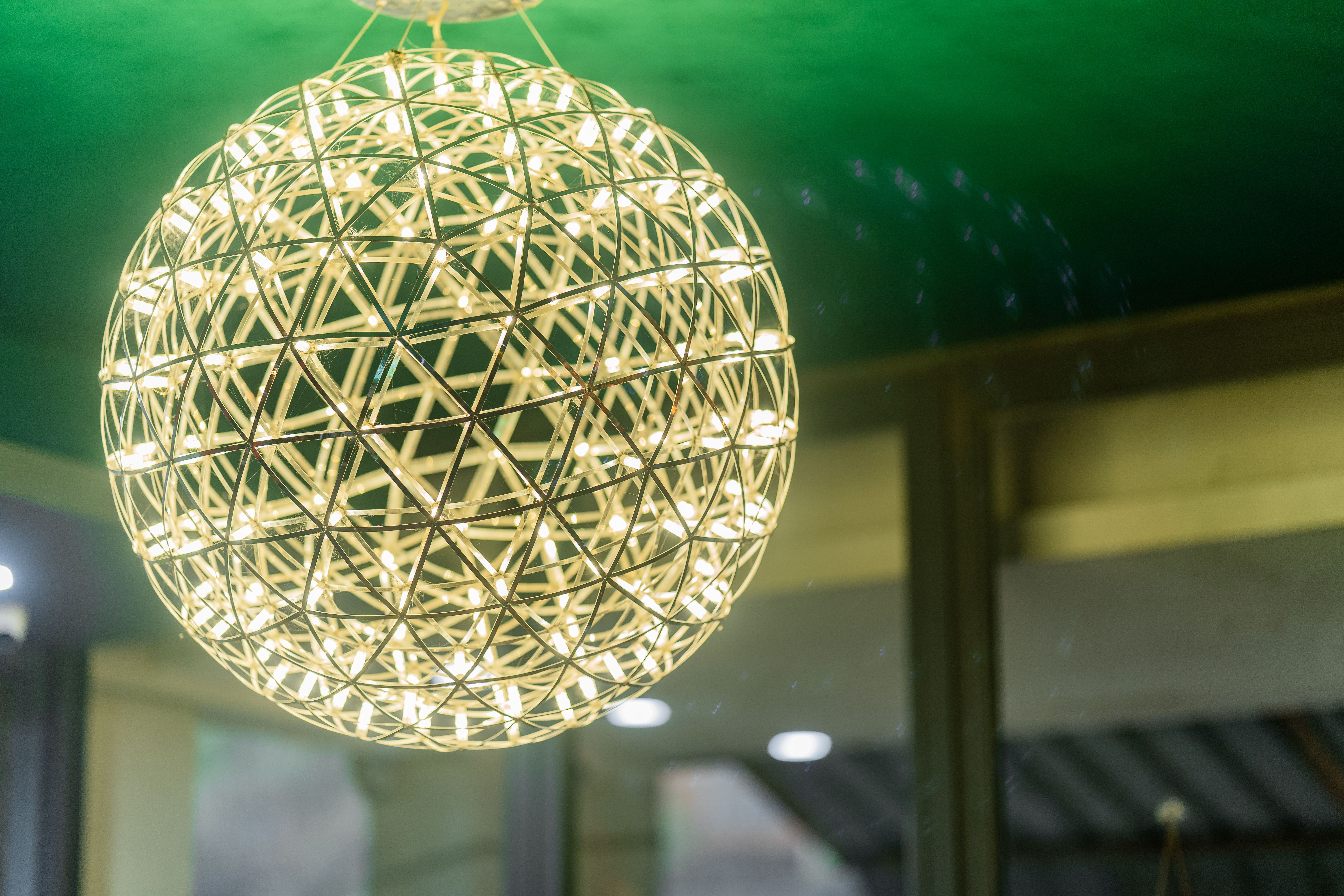 Groene hanglamp met ingebouwde planten.